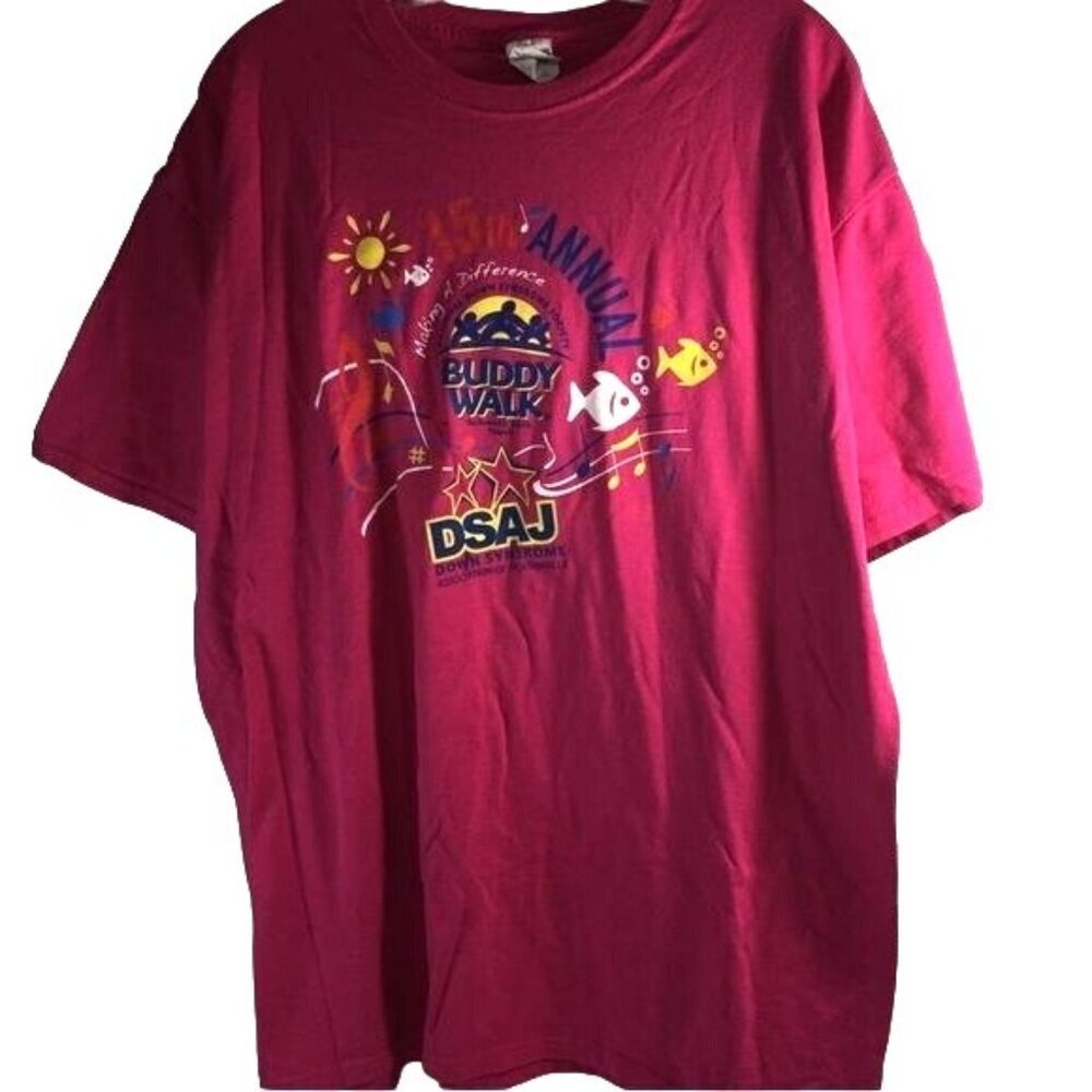 Jerzees Womens T-Shirt Top Graphic 15th Annual Buddy Walk DSAJ Pink Size XL